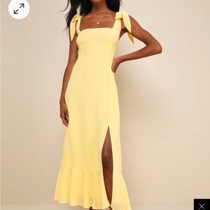 Lulu's Yellow Bow Strap Midi Dress